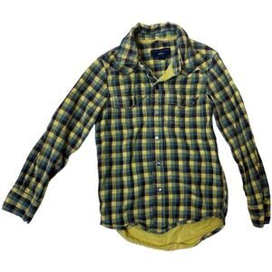 Stella McCartney Gap Kids Check Yellow Blue Snap On Long Sleeve Shirt Boys Sz S